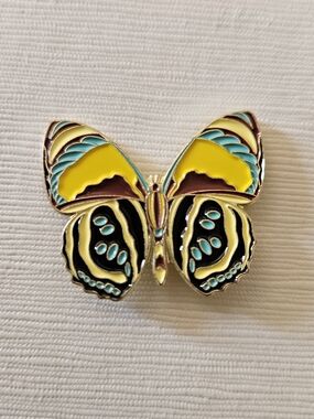 Enamel Butterfly Pin  4 For $20 - Yellow, Black & Teal Accent